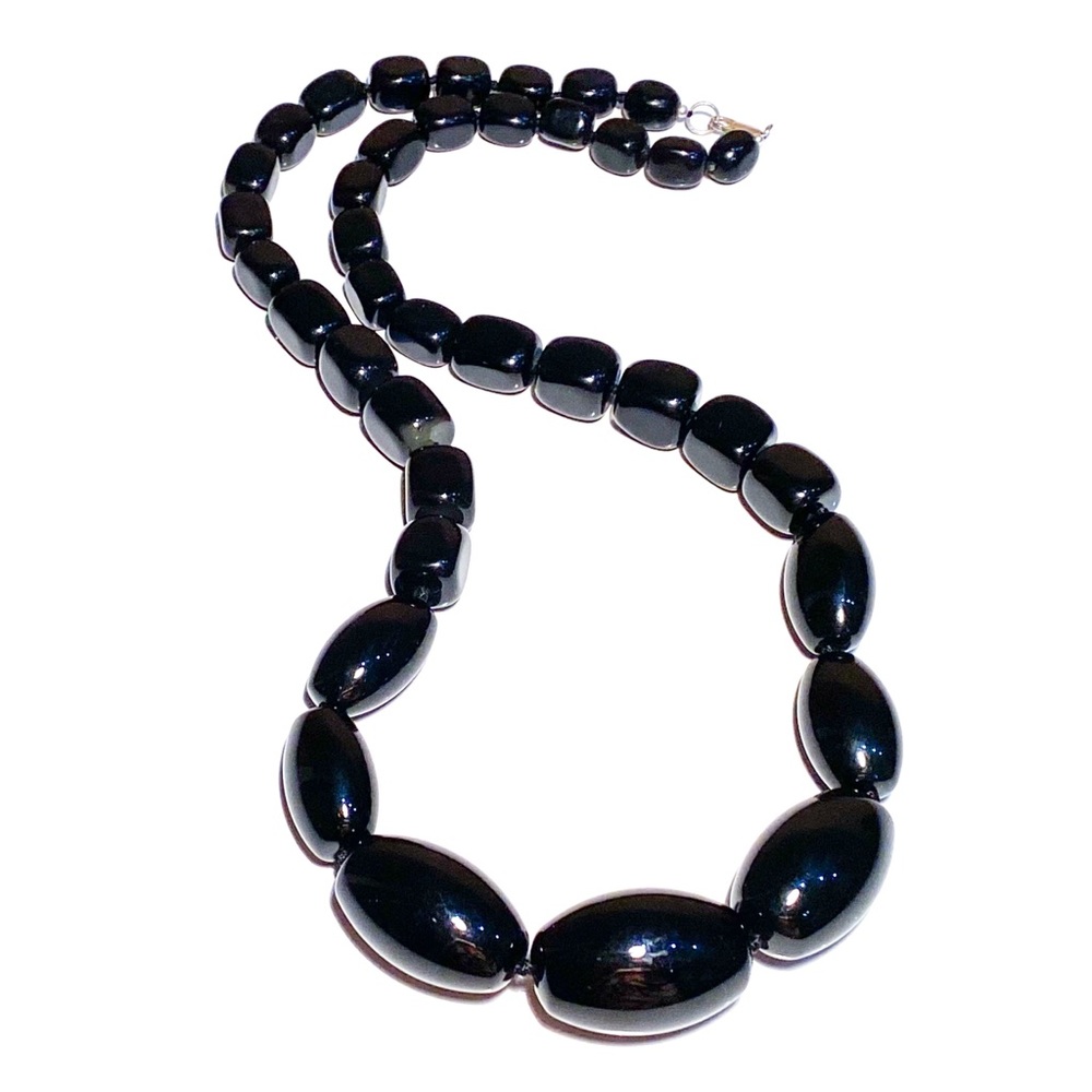 Heavy Chunky AIL 925 Sterling Beaded Barrel Onyx Gemstone Necklace
